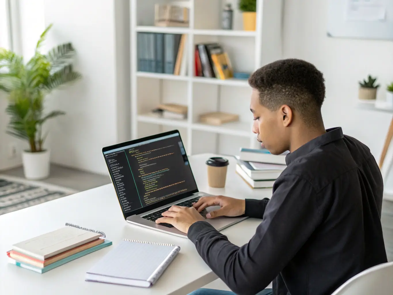 A student proudly displaying a completed JavaScript project, symbolizing the achievement and career growth potential gained from the JavaScript Mastery Course.