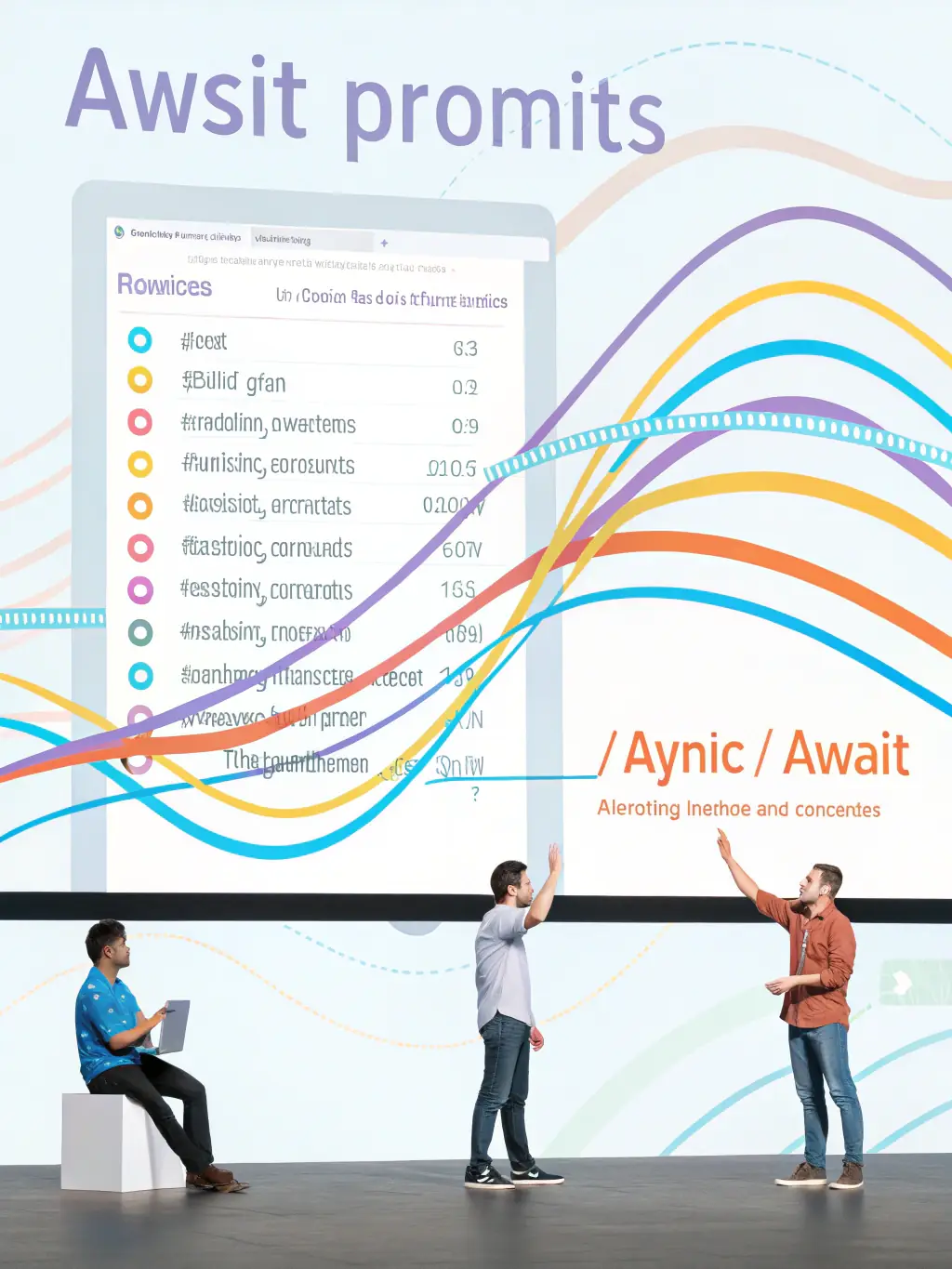 A visual representation of asynchronous JavaScript, such as a timeline showing the execution of callbacks and promises.